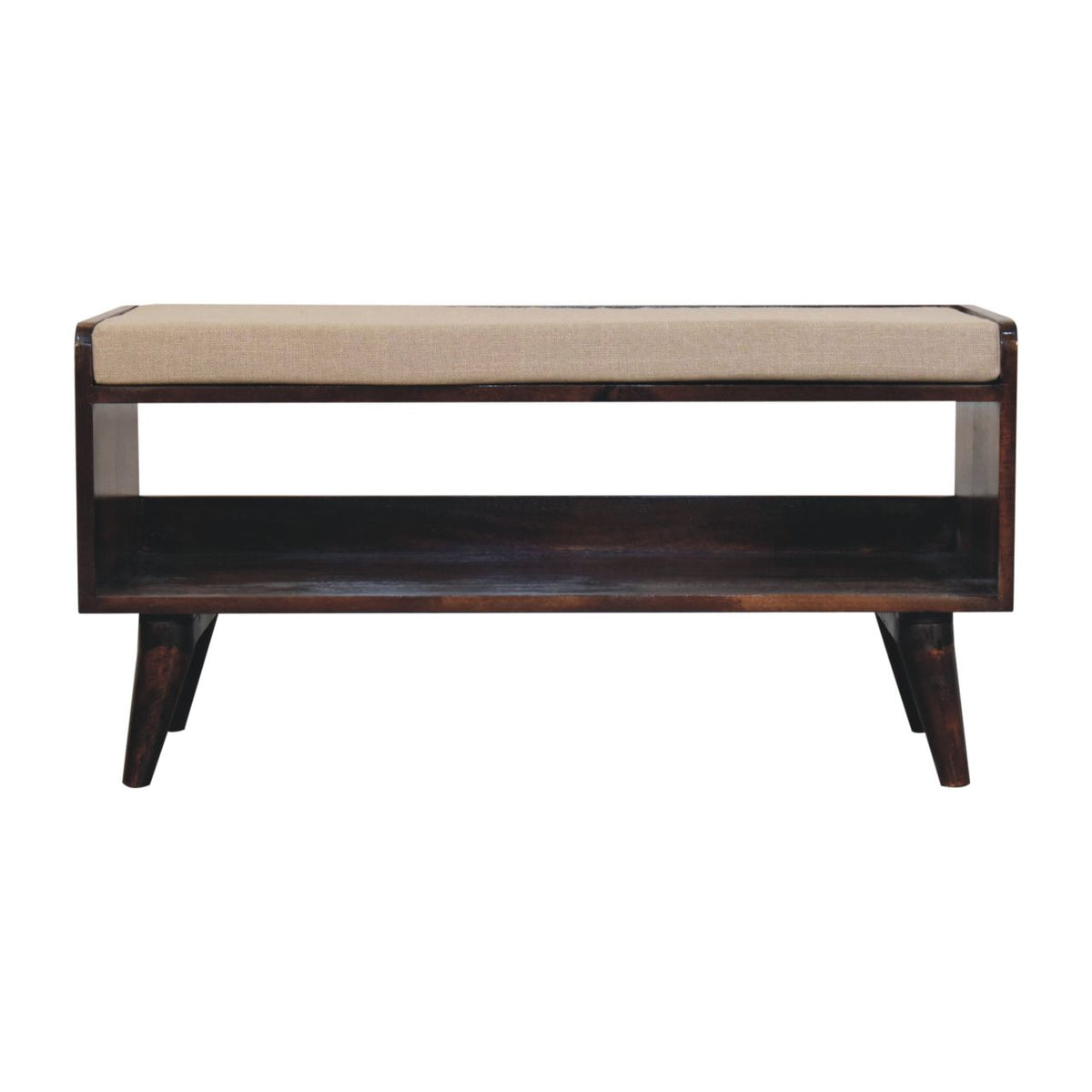 California Walnut bench with mud linen seat pad