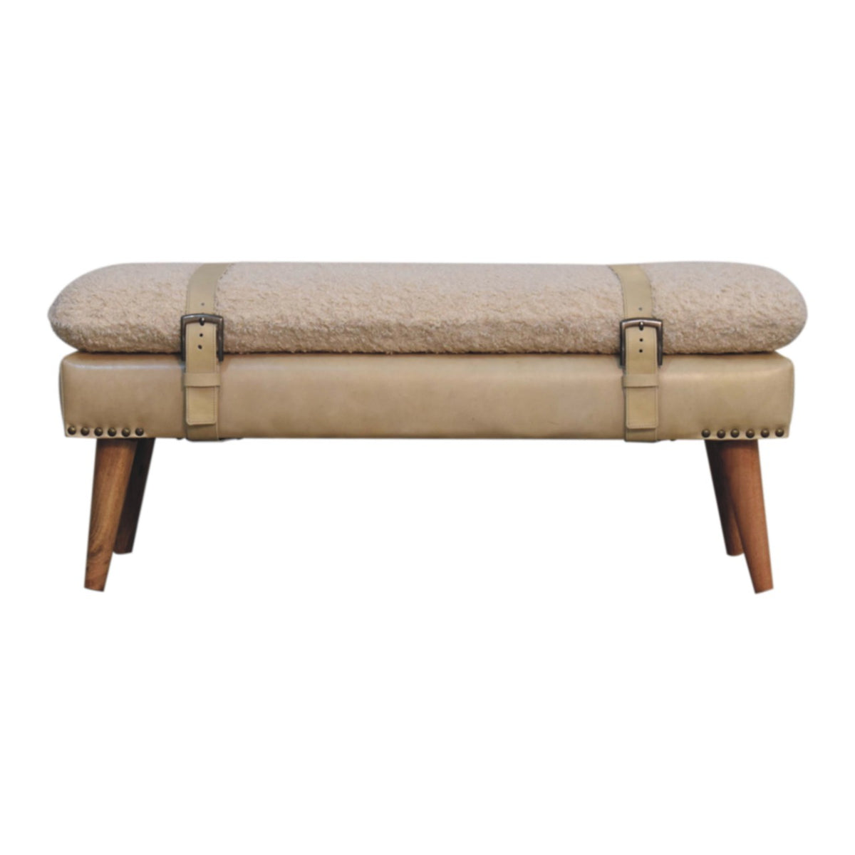Boucle x Beige Leather Bench