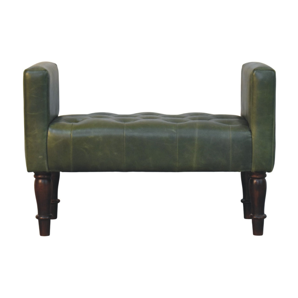Walnut Green Leather Bedroom Bench